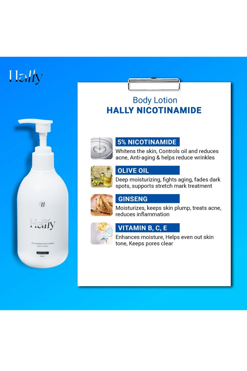 HALLY Pack of 2 Hally Body Milk 250ml Each Nicotinamide Moisturizing Body Lotion Skin Whitening Nourishing Hydrating For Dry Skin Women and Men - Image 3