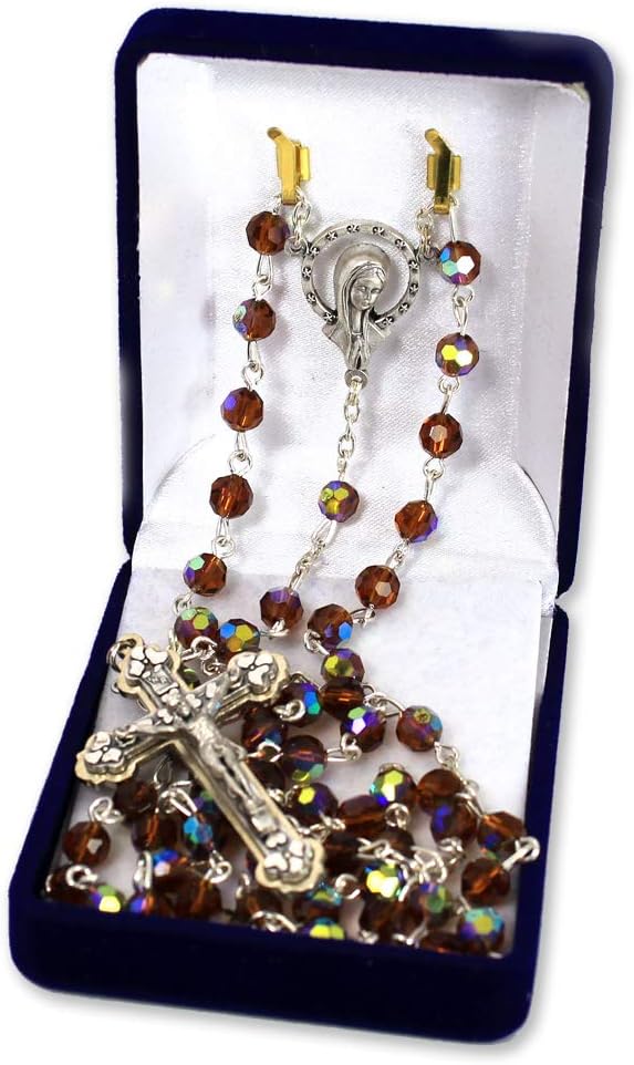 RosaryMart Rosary Catholic for Women Amber Color Multifaceted Crystal Beads - Image 1