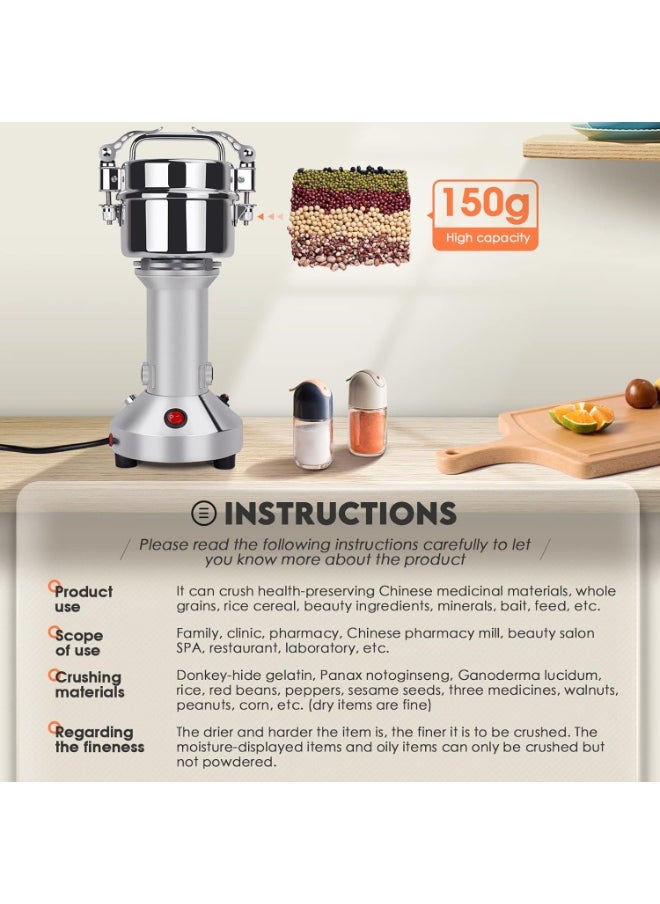 Raxoom Electric Grain Mill, 150 g, Stainless Steel, Fast Superfine Mill, Grain Mill, Dry Herb Grain Grinder with Overload Protection for Herbs, Spices, Nuts, Cereals, Herb Powder Machine  - Image 4