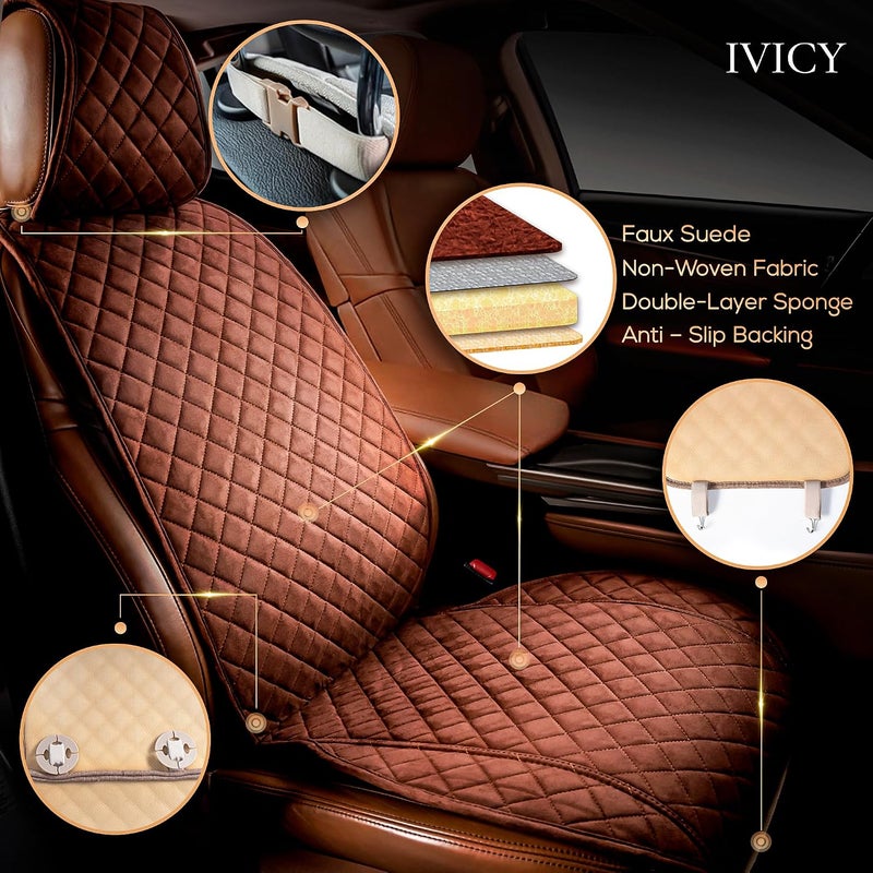 HYB SU Brown Car Seat Cover for All Seasons Soft & Breathable Front Premium Covers with Non-Slip Protector Universal Fits Most Automotive - 1 Unit | Non-Slip Bucket Sear Cover for Most Cars, SUVs, Vans & Trucks – Machine Washable, Side-Airbag Friendly - Image 2