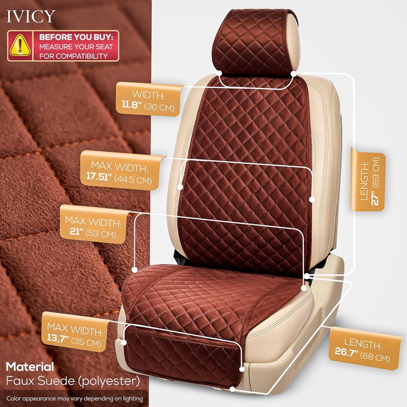 HYB SU Brown Car Seat Cover for All Seasons Soft & Breathable Front Premium Covers with Non-Slip Protector Universal Fits Most Automotive - 1 Unit | Non-Slip Bucket Sear Cover for Most Cars, SUVs, Vans & Trucks – Machine Washable, Side-Airbag Friendly - Image 3