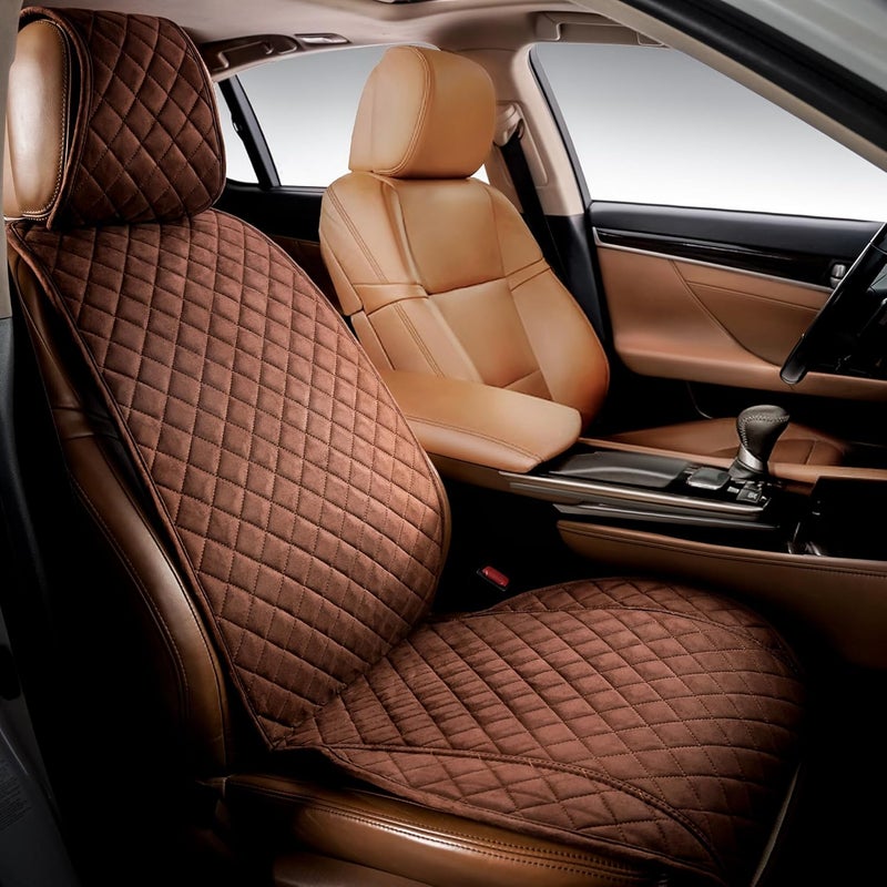 HYB SU Brown Car Seat Cover for All Seasons Soft & Breathable Front Premium Covers with Non-Slip Protector Universal Fits Most Automotive - 1 Unit | Non-Slip Bucket Sear Cover for Most Cars, SUVs, Vans & Trucks – Machine Washable, Side-Airbag Friendly - Image 1