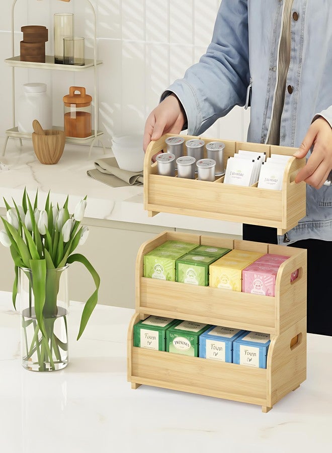 Wisuce Tea Holder for Tea Bags Organizer - Bamboo Tea Organizer for Tea Bags 3-Tier Stackable Wall Mount Large Capacity Tea Storage Box (natural) - Image 3