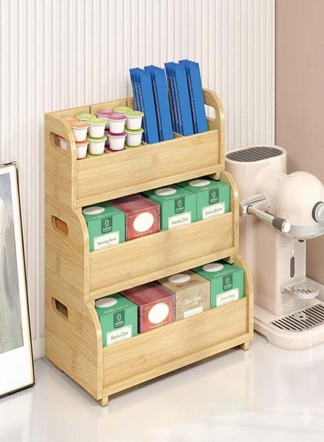 Wisuce Tea Holder for Tea Bags Organizer - Bamboo Tea Organizer for Tea Bags 3-Tier Stackable Wall Mount Large Capacity Tea Storage Box (natural) - Image 1