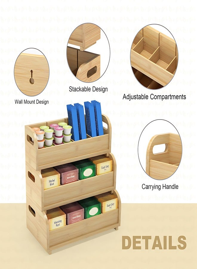 Wisuce Tea Holder for Tea Bags Organizer - Bamboo Tea Organizer for Tea Bags 3-Tier Stackable Wall Mount Large Capacity Tea Storage Box (natural) - Image 4