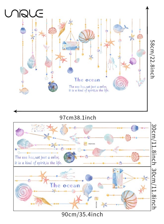 Unique Colorful Cartoon Shell Wall Stickers - Whale and Starfish Wall Stickers，DIY Movable Large Art Decoration, Peel & Paste, Fit for Kids, Baby Boys, Girls, Playroom Bedroom Deco - Image 2