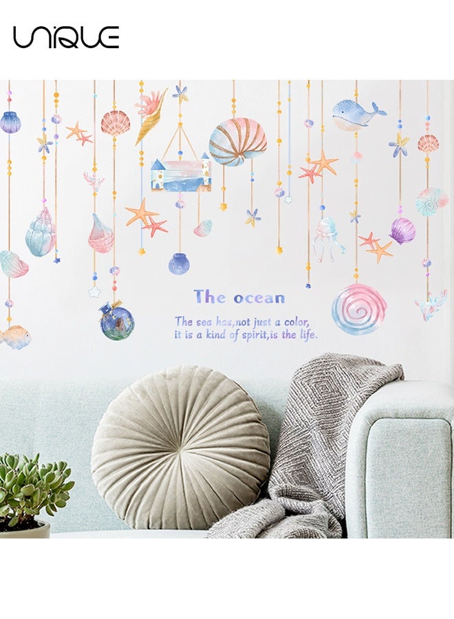 Unique Colorful Cartoon Shell Wall Stickers - Whale and Starfish Wall Stickers，DIY Movable Large Art Decoration, Peel & Paste, Fit for Kids, Baby Boys, Girls, Playroom Bedroom Deco - Image 1