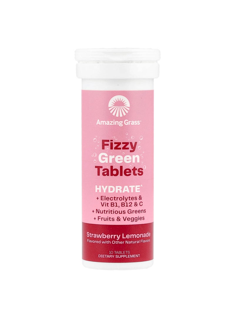 Fizzy Green Tablets, Hydrate, Strawberry Lemonade, 10 Tablets
