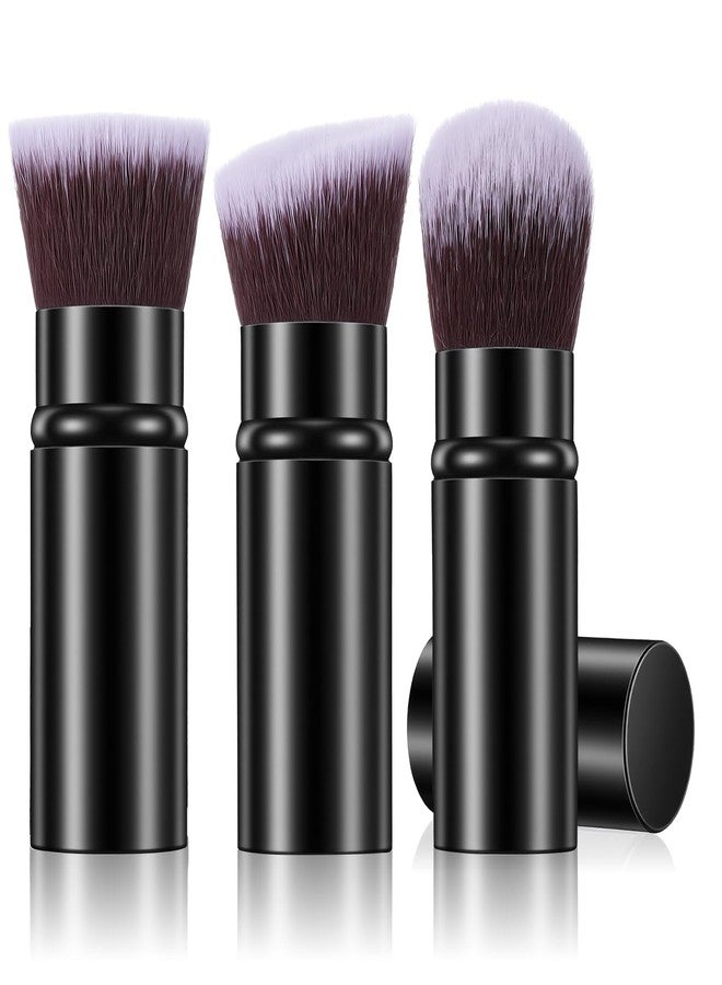 cobee 3 Pack Retractable Makeup Brush, Travel Face Blush Brush Portable Kabuki Foundation Brushes Soft Powder Foundation Brushes for Blending Liquid Blush Bronzer Buffing Sunscreen Concealing - Image 1