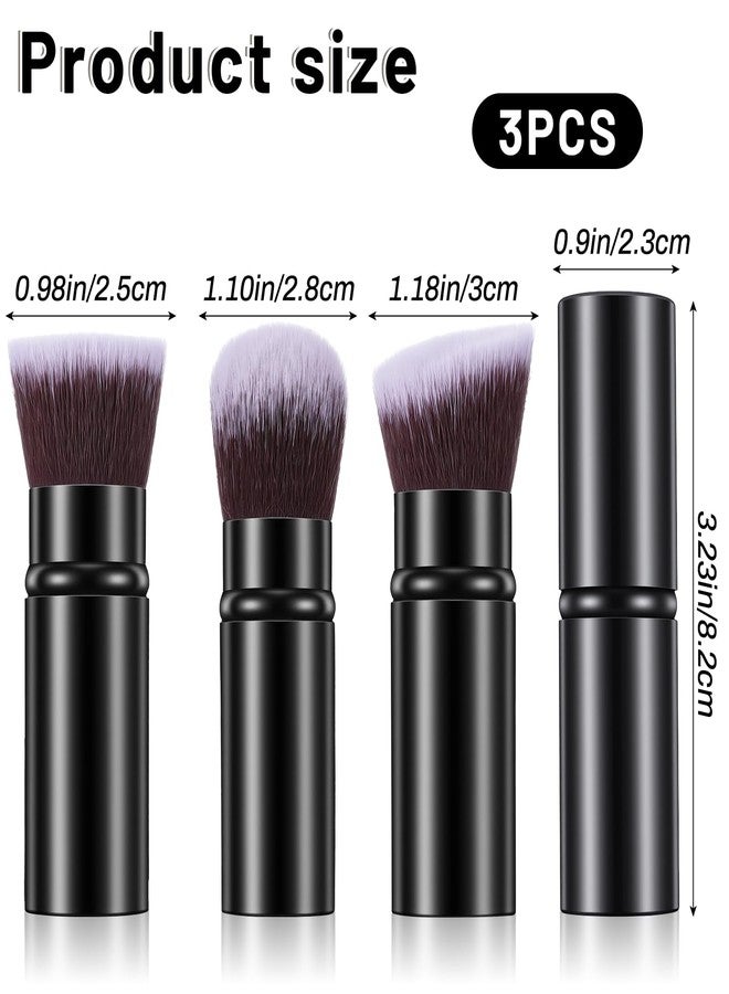 cobee 3 Pack Retractable Makeup Brush, Travel Face Blush Brush Portable Kabuki Foundation Brushes Soft Powder Foundation Brushes for Blending Liquid Blush Bronzer Buffing Sunscreen Concealing - Image 2