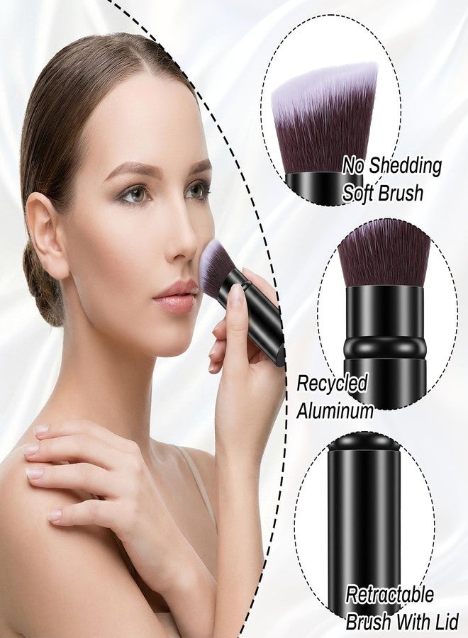 cobee 3 Pack Retractable Makeup Brush, Travel Face Blush Brush Portable Kabuki Foundation Brushes Soft Powder Foundation Brushes for Blending Liquid Blush Bronzer Buffing Sunscreen Concealing - Image 4
