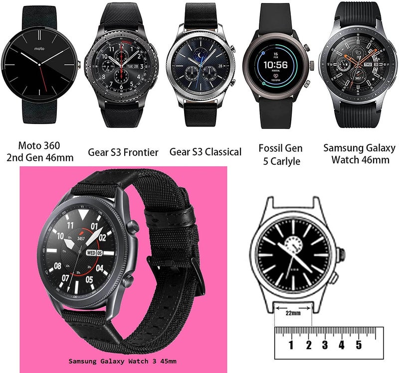 Olytop Galaxy Watch 46mm Bands, 22mm Nylon Sports Replacement Strap Wristband for Samsung Galaxy Watch 46mm 2019/3 45mm/Gear S3 Frontier/Classic/Ticwatch ProSmart Watch, Black+ Grey - Image 2
