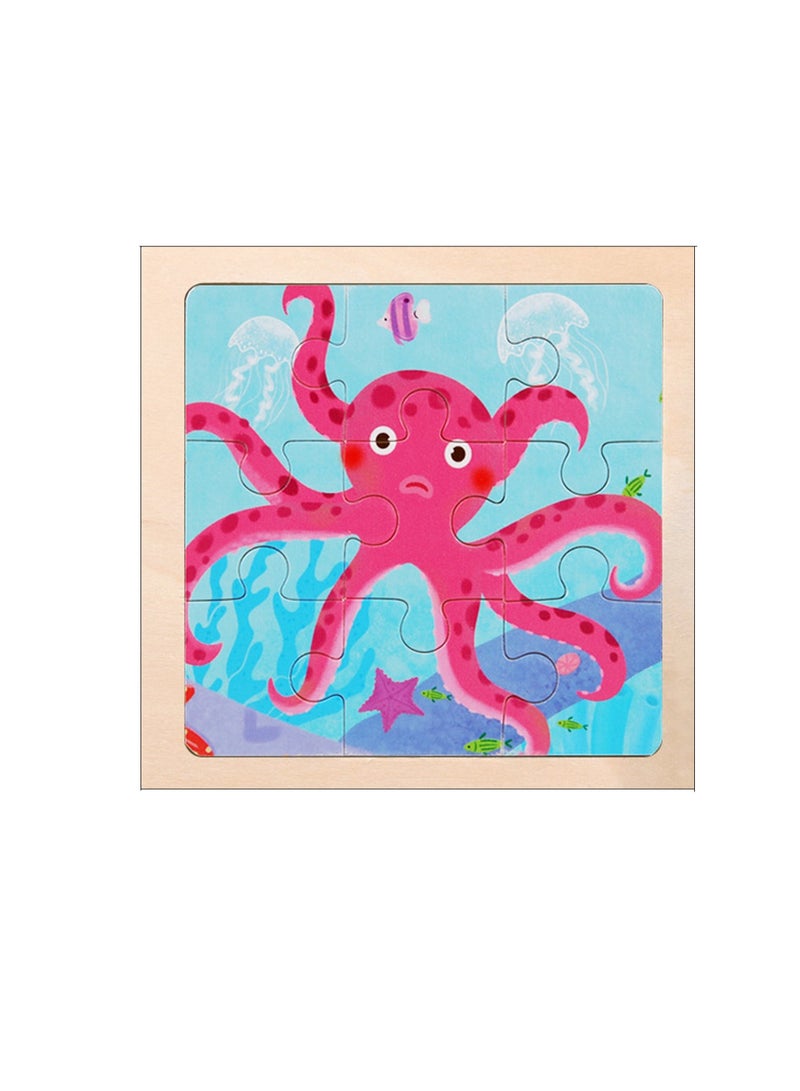 أحجيات الصور المقطوعة على شكل أخطبوط كرتوني خشبي تعليمي للأطفال، حقيبة هدايا مناسبة - Image 1