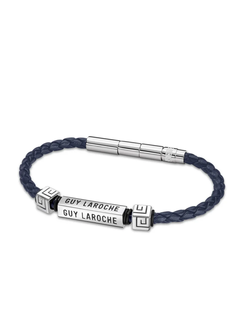 غاي لاروش Jean Blue Leather And Stainless Steel Bracelet