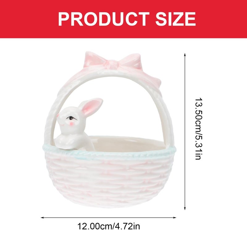 DOITOOL DOITOOL Ceramic Easter Bunny Basket Easter Bunny Candy Bowl Ceramic Rabbit Statue Basket Bunny Key Holder Rabbit Ring Holder for Easter Home Desktop Decoration  - Image 2