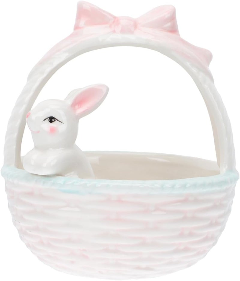 DOITOOL DOITOOL Ceramic Easter Bunny Basket Easter Bunny Candy Bowl Ceramic Rabbit Statue Basket Bunny Key Holder Rabbit Ring Holder for Easter Home Desktop Decoration  - Image 1