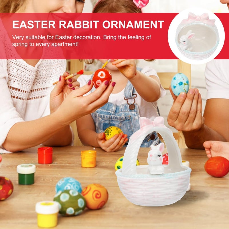 DOITOOL DOITOOL Ceramic Easter Bunny Basket Easter Bunny Candy Bowl Ceramic Rabbit Statue Basket Bunny Key Holder Rabbit Ring Holder for Easter Home Desktop Decoration  - Image 5