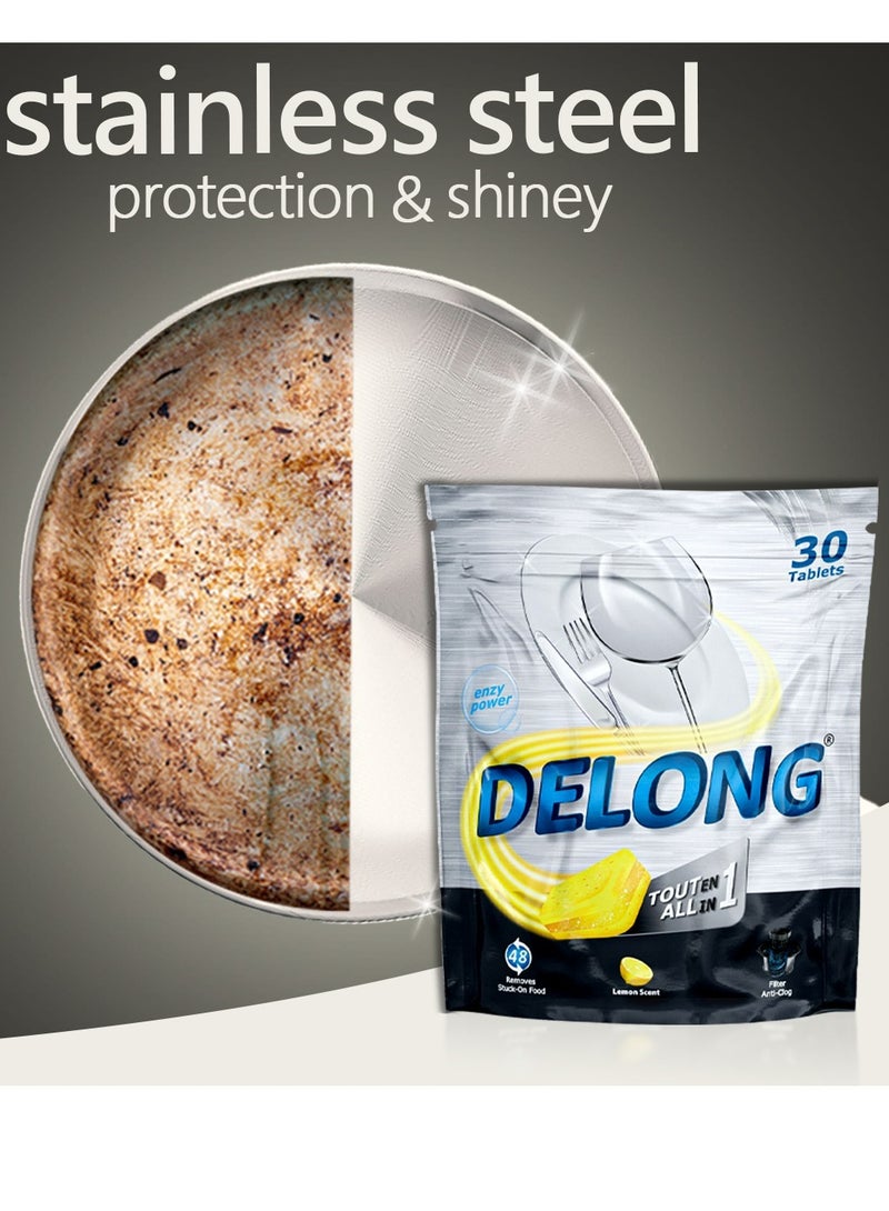 Delong Automatic Dishwasher tablets all in one -with lemon scent - 30 Pcs - Pack of 3 - Image 2