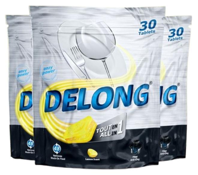 Delong Automatic Dishwasher tablets all in one -with lemon scent - 30 Pcs - Pack of 3 - Image 1