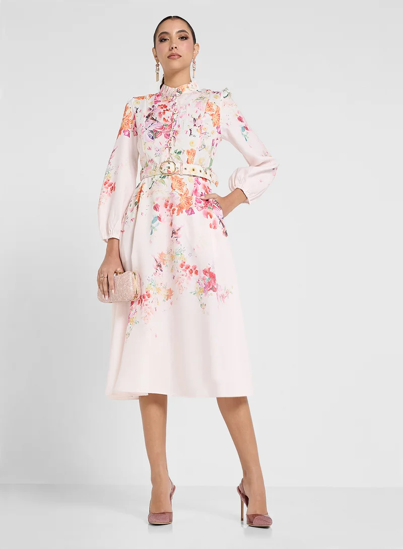 Khizana  Floral Belted Dress for Women | Best Price UAE