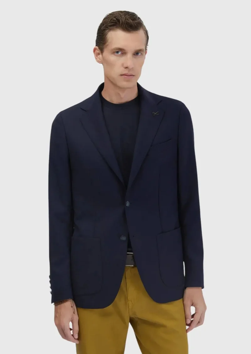 RAMSEY Navy Blue Plain Comfort Fit 100% Wool Jacket
