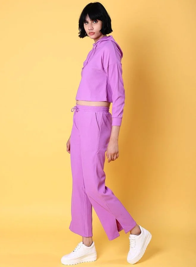 Freehand  Women Relaxed Fit Solid Long Sleeve Mid Rise Hooded Top and Pant Co-Ords set  | Best Price UAE