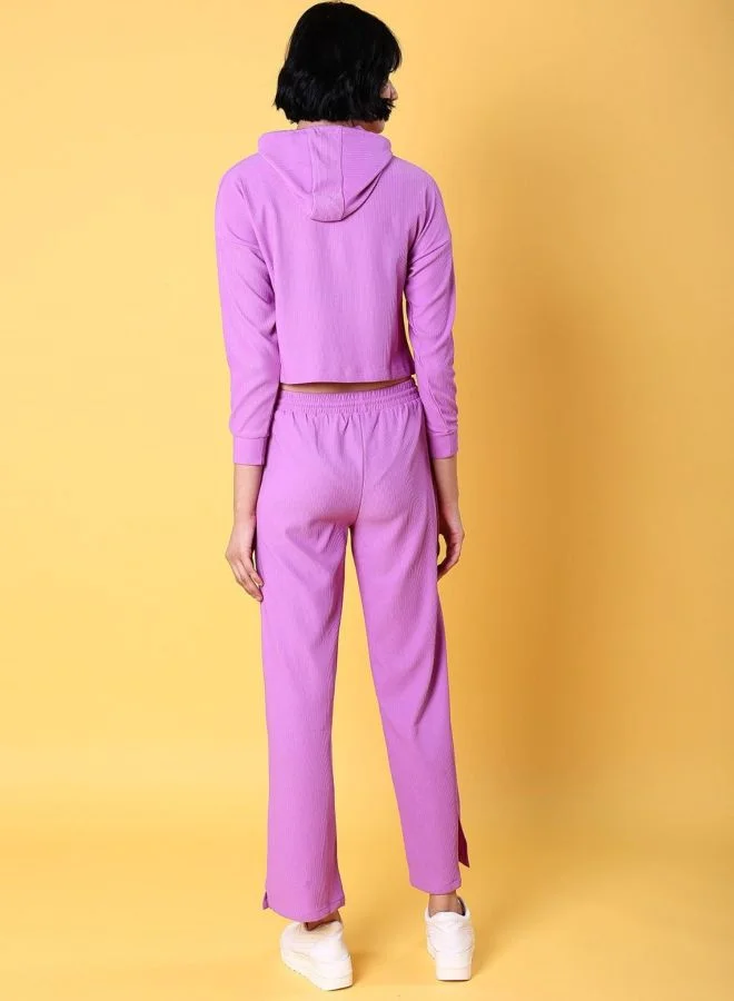 Freehand  Women Relaxed Fit Solid Long Sleeve Mid Rise Hooded Top and Pant Co-Ords set  | Best Price UAE