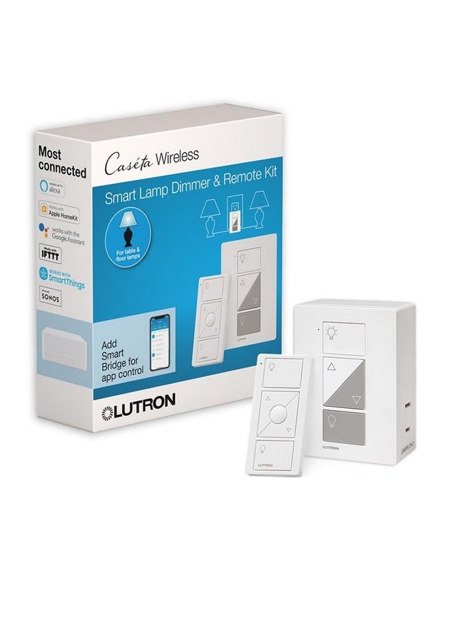 LUTRON Lutron Caseta Smart Lighting Kit w/ Lamp Dimmer and Pico Remote, for 2 Floor and Table Lamps, Works w/ Alexa, Apple Homekit, Google Home (Hub Required), 100W Single-Pole/3-Way, P-PKG1P-WH  - Image 1