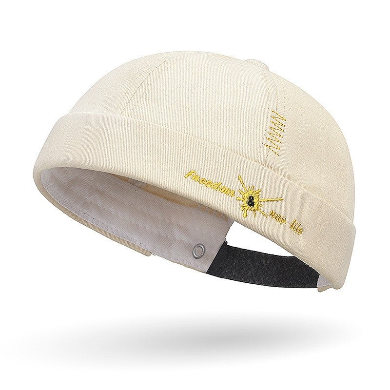Brimless Hip-Hop Embroidered Landlord Hat For Men And Women, Fashionable And Versatile Trendy Street Brimless Melon Cap With Letter Embroidery - Image 1