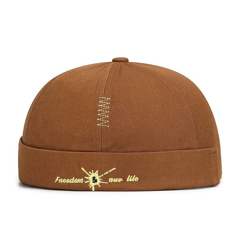 Brimless Hip-Hop Embroidered Landlord Hat For Men And Women, Fashionable And Versatile Trendy Street Brimless Melon Cap With Letter Embroidery - Image 3