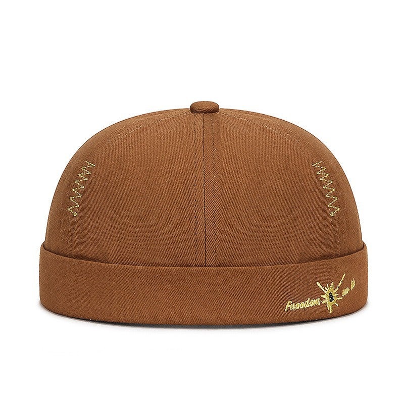 Brimless Hip-Hop Embroidered Landlord Hat For Men And Women, Fashionable And Versatile Trendy Street Brimless Melon Cap With Letter Embroidery - Image 5