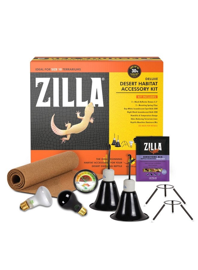 زيلا مجموعة ملحقات Zilla Desert Habitat، مجموعة بداية للزواحف، بداية سهلة للزواحف التي تعيش في الصحراء، تتضمن الإضاءة والفراش والطعام، مثالية للأحواض الزجاجية مقاس 10 جرام - Image 2