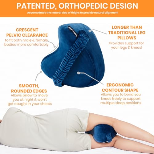 Joint Genius Knee Pillow for Side Sleepers, Knock Knee Corrector for Sleeping, Memory Foam Leg Pillow Wedge Cushion for Side Sleeper,Sciatica,Pregnancy,Hip&Back Pain Relief (Navy Blue, Heart Shape) - Image 3