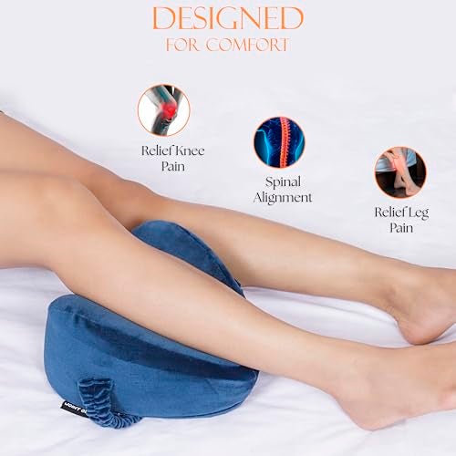 Joint Genius Knee Pillow for Side Sleepers, Knock Knee Corrector for Sleeping, Memory Foam Leg Pillow Wedge Cushion for Side Sleeper,Sciatica,Pregnancy,Hip&Back Pain Relief (Navy Blue, Heart Shape) - Image 2