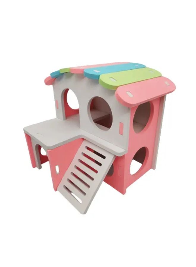 Pink Hamster House With Entrance Tunnel Easy Clean Multi Level Small Pet Shelter - Image 1