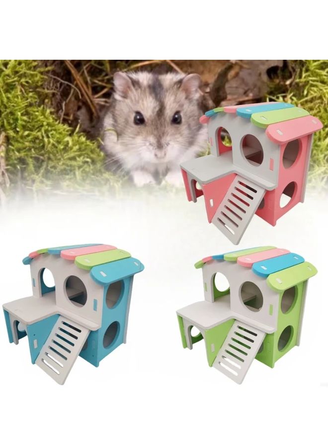 Pink Hamster House With Entrance Tunnel Easy Clean Multi Level Small Pet Shelter - Image 2