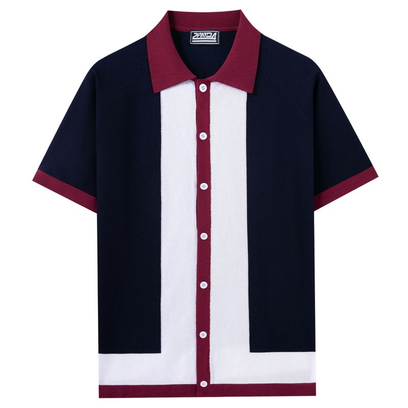 Men's Casual Contrast Knit Polo Shirt Short Sleeve SJ0008 - Image 2