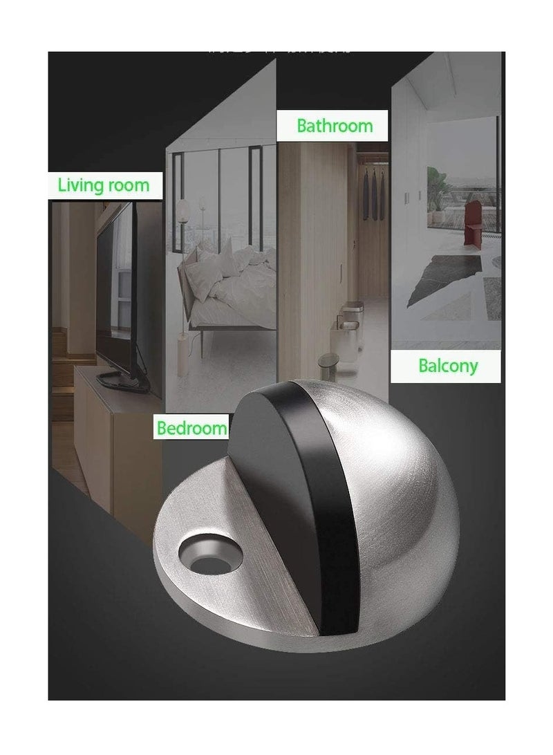 سدادة باب أرضية بيضاوية على شكل نصف قمر، سدادة باب من الفولاذ المقاوم للصدأ ومصد مطاطي، قطعة واحدة، فضي - Image 4