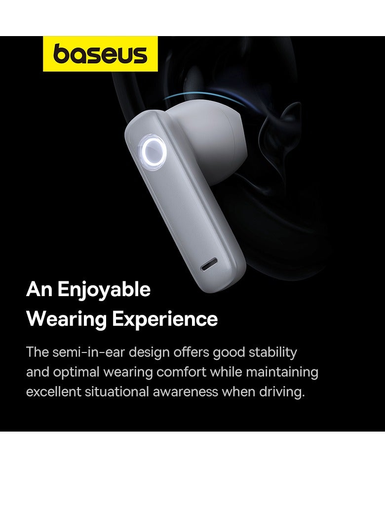 Baseus Single-Sided Intelligent Car Bluetooth Earphone Smart Unilateral Wireless Headphone For Car Solar Charging Bluetooth V5.3 Earbuds Android And iPhone 45-50 Hours Playtime With Charging Case White - Image 4