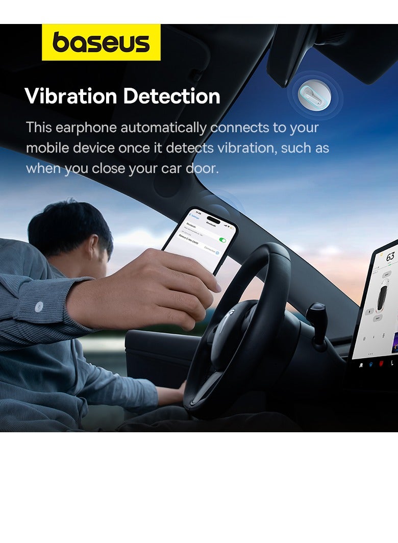 Baseus Single-Sided Intelligent Car Bluetooth Earphone Smart Unilateral Wireless Headphone For Car Solar Charging Bluetooth V5.3 Earbuds Android And iPhone 45-50 Hours Playtime With Charging Case White - Image 3