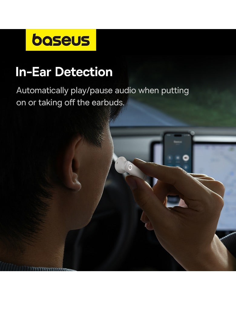 Baseus Single-Sided Intelligent Car Bluetooth Earphone Smart Unilateral Wireless Headphone For Car Solar Charging Bluetooth V5.3 Earbuds Android And iPhone 45-50 Hours Playtime With Charging Case White - Image 5