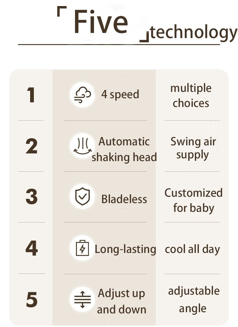 Arabest - Bladeless Baby Stroller USB Portable Mini Rechargeable Fan - Image 1