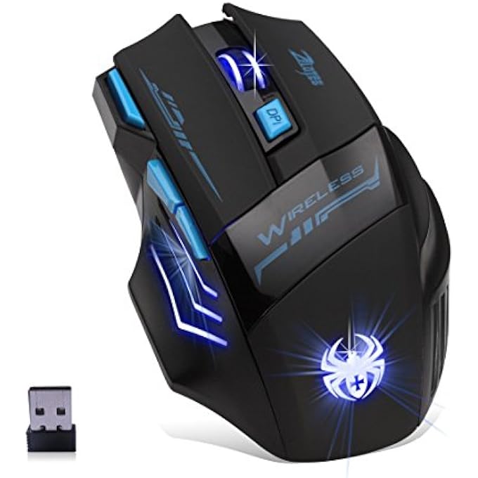 ZELOTES WIRELESS GAMING MOUSE, 4000DPI, 7 BUTTONS, LED, 2.4 GHZ WITH USB RECEIVER, ERGONOMIC DESIGN, PORTABLE OPTICAL WIRELESS MOUSE FOR PC, LAPTOP, MAC, BLACK - Image 1
