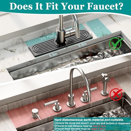 MAGKOTA Stone Faucet Mat for Kitchen Sink - Quick Dry Diatomite Sink Splash Guard, Prevents Moisture Buildup & Water Stains, Water Absorbing Stone Tray for Bathroom Countertop (Dark Gray, 20" x 4") - Image 2