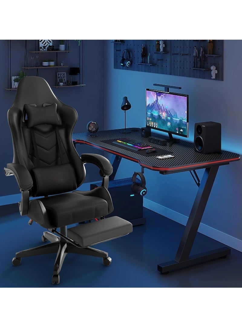 زويهاو كرسي ألعاب جلدي للمكتب مع تصميم مريح، مسند ظهر عالي، وظيفة اتكاء للرقبة والقطن، مساند للقدمين قابلة للسحب، عجلات صامتة - مثالية لمكتب السباق واستخدام الكمبيوتر - Image 2