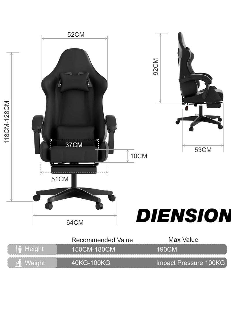 زويهاو كرسي ألعاب جلدي للمكتب مع تصميم مريح، مسند ظهر عالي، وظيفة اتكاء للرقبة والقطن، مساند للقدمين قابلة للسحب، عجلات صامتة - مثالية لمكتب السباق واستخدام الكمبيوتر - Image 3