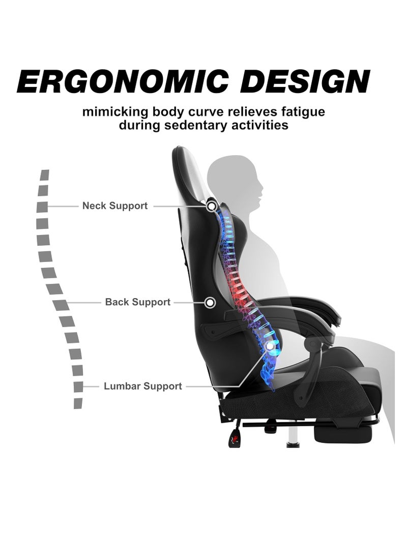 زويهاو كرسي ألعاب جلدي للمكتب مع تصميم مريح، مسند ظهر عالي، وظيفة اتكاء للرقبة والقطن، مساند للقدمين قابلة للسحب، عجلات صامتة - مثالية لمكتب السباق واستخدام الكمبيوتر - Image 4