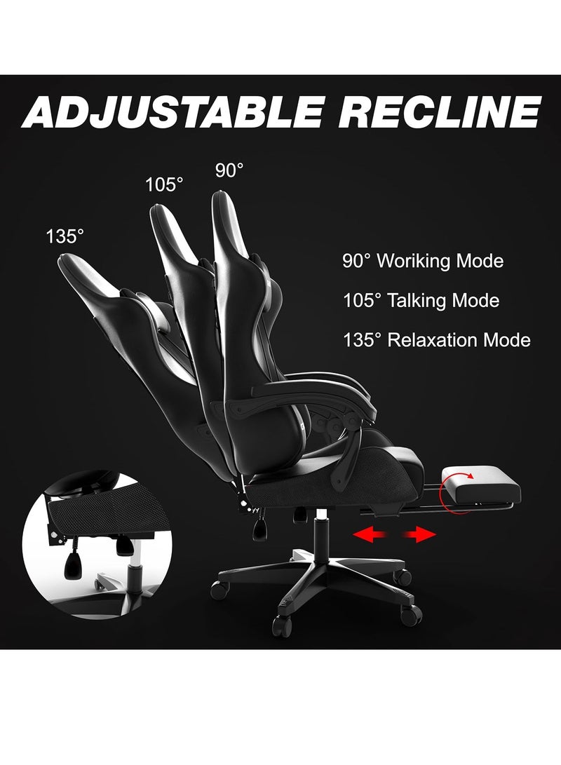 زويهاو كرسي ألعاب جلدي للمكتب مع تصميم مريح، مسند ظهر عالي، وظيفة اتكاء للرقبة والقطن، مساند للقدمين قابلة للسحب، عجلات صامتة - مثالية لمكتب السباق واستخدام الكمبيوتر - Image 5