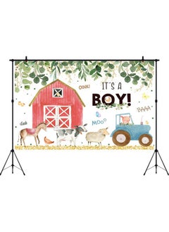 Aperturee Farm Animals Baby Shower Backdrop 5X3Ft It'S A Boy Red Barn Greenery Green Leaves Kids Prince Photography Background Oh Boy Newborn Party Decoration Banner Props Photo Booth  - Image 4