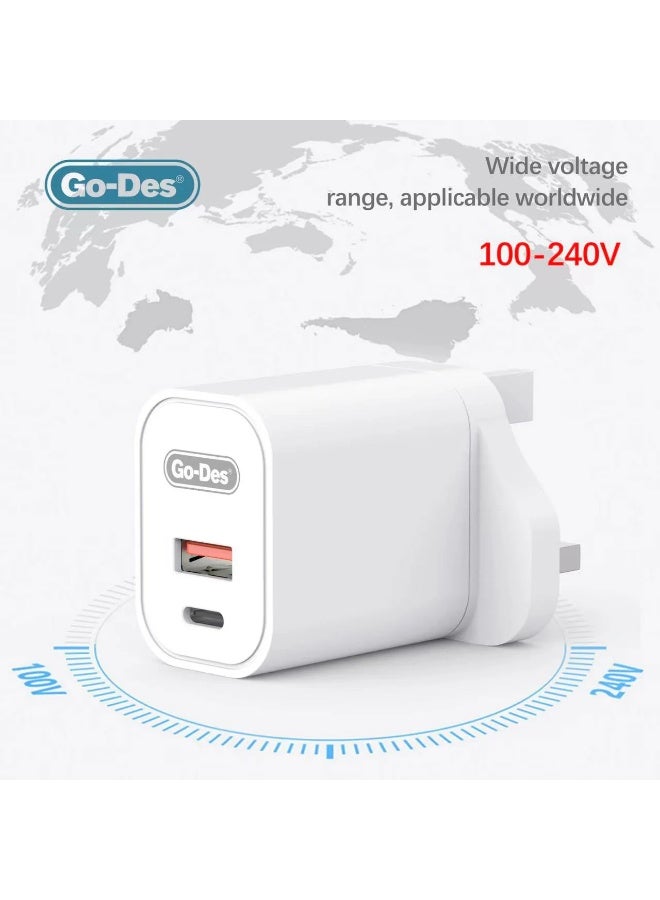 جو-ديز شاحن السفر QC3013 Go-Des عالي السرعة 20 وات - محول حائط مدمج وقوي للهواتف والأجهزة اللوحية وأجهزة الكمبيوتر المحمولة - Image 1